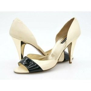 Claudia Ciuti Sandals Womens 9 Ivory Leather Slip On Cone High Heel D'Orsay Peep